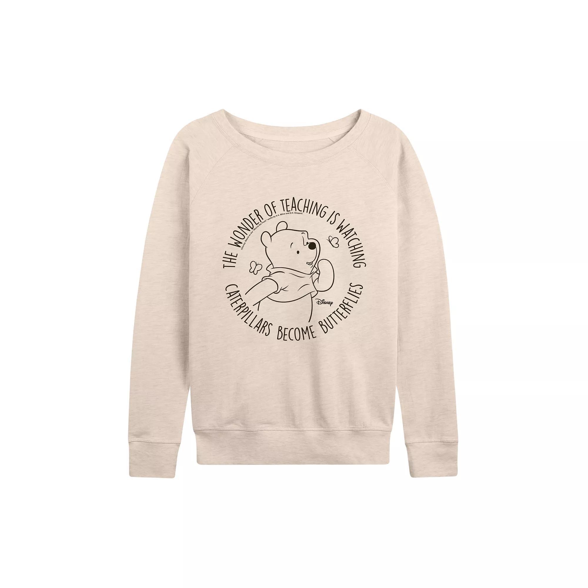 Disneys Winnie The Pooh Womens Wonder of Teaching French Terry Long Sleeve Tee Brown Product Image