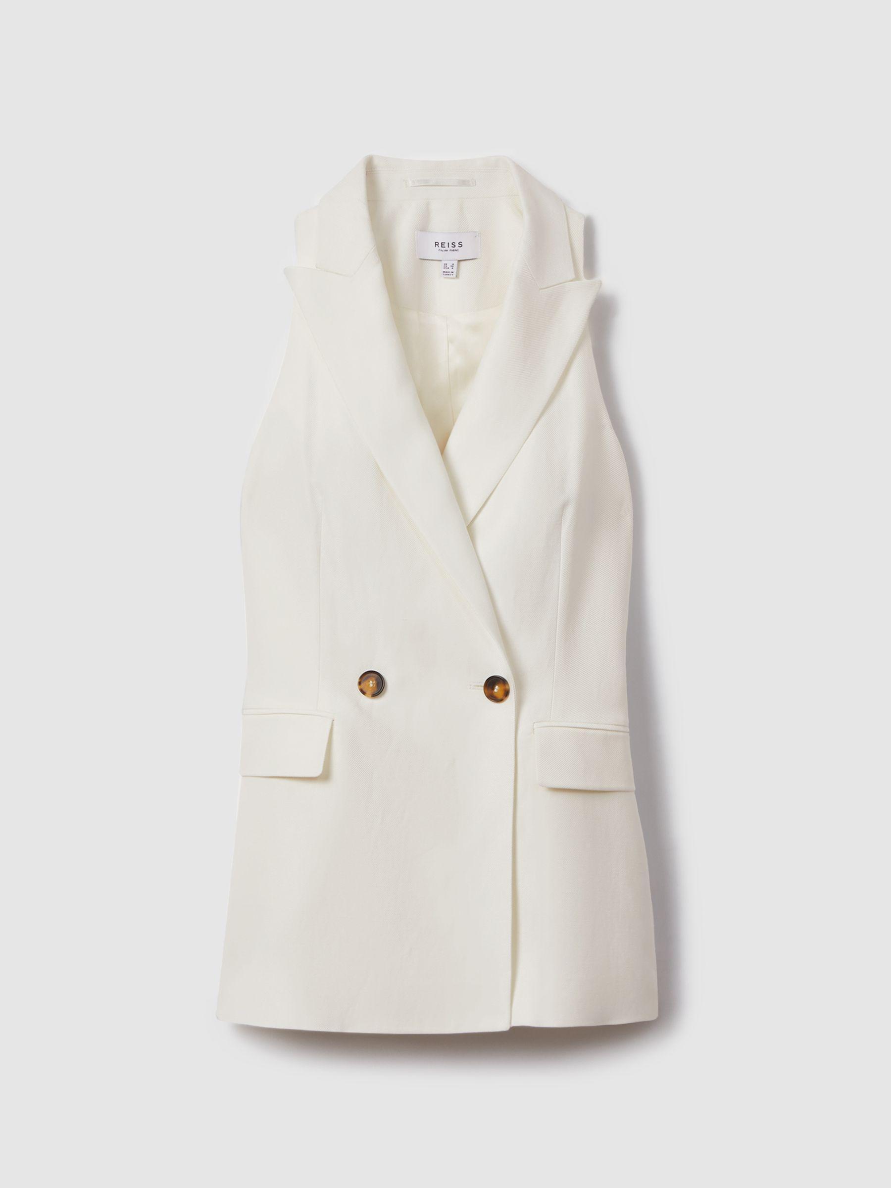 Viscose Linen Double Breasted Suit Waistcoat in White Product Image