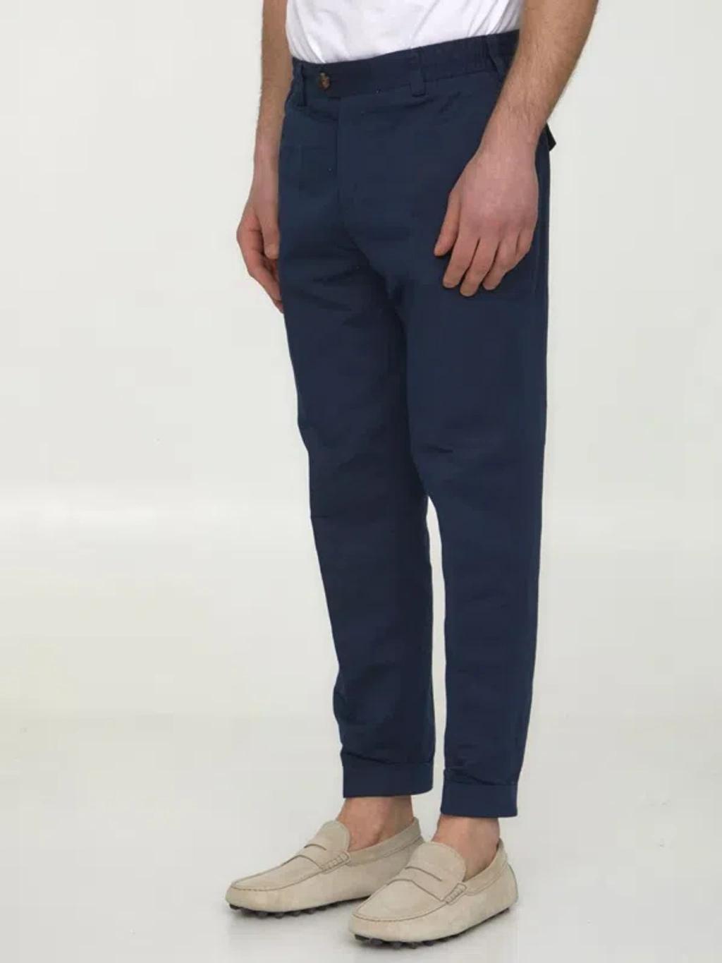 PT TORINO Cotton And Linen Trousers In Blue Product Image