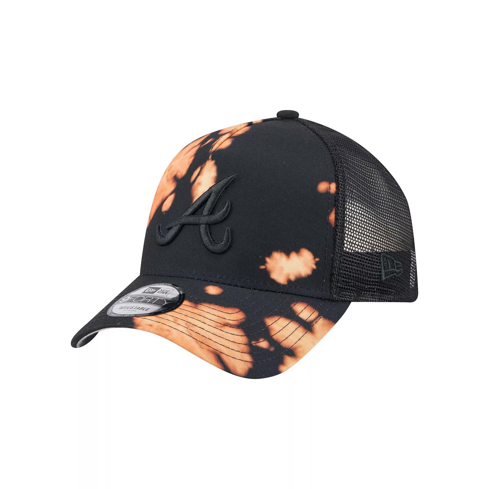 Men's New Era  Black Atlanta Braves Bleached A-Frame 9FORTY Adjustable Hat Product Image