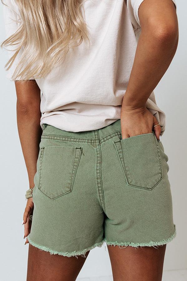 The Quincy High Waist Shorts In Sage Product Image
