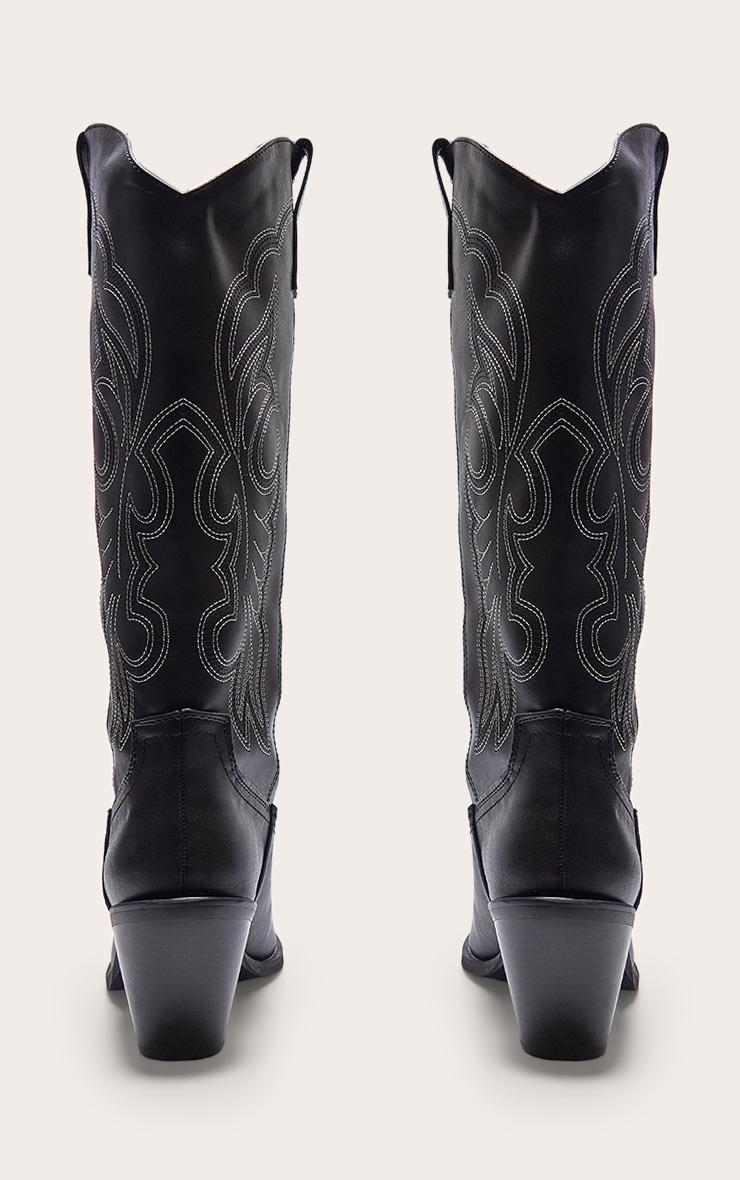 Black PU Point Toe Calf High Western Boots Product Image