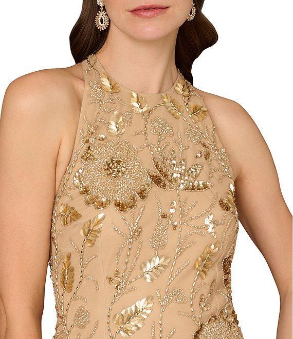 Aidan Mattox Beaded Mesh High Neck Racerback Sheath Dress Product Image