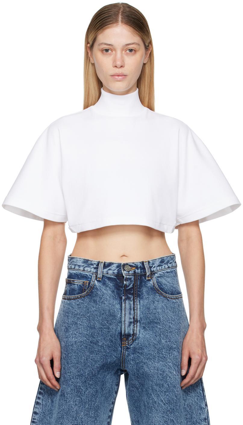 ALAÏA Alaia Womens Blanc Relaxed-fit Cropped Cotton-jersey T-shirt In White Product Image