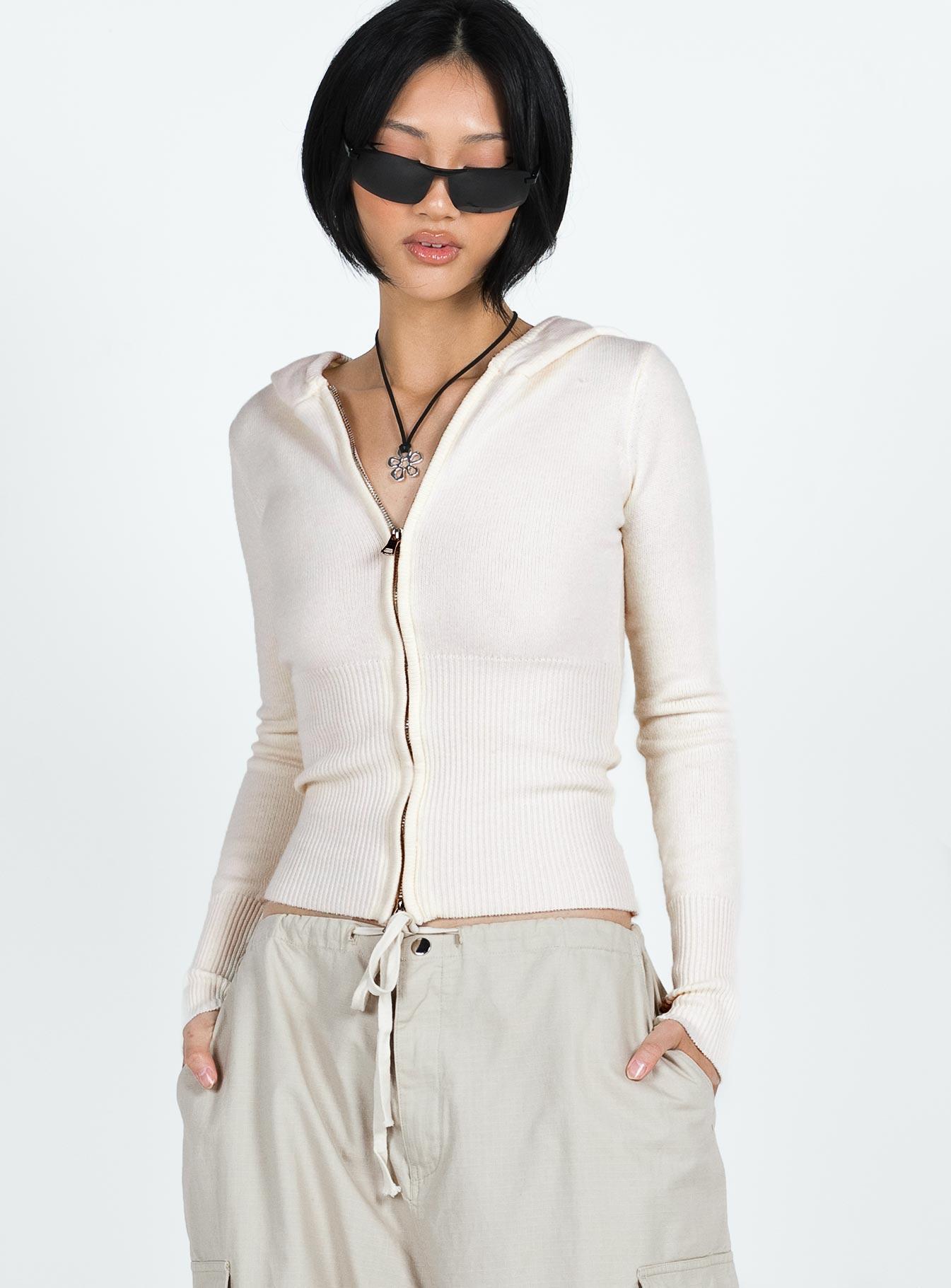 Elingford Zip Up Hooded Sweater Cream Product Image
