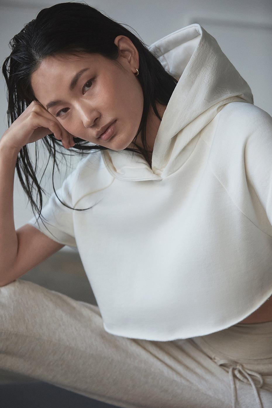 Cropped In The Air Short Sleeve Hoodie - Ivory Product Image