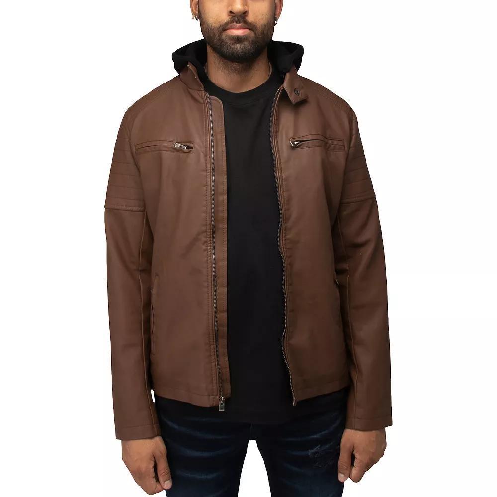 Men's Xray Hooded Stand Collar Faux Leather Jacket, Size: Large Product Image