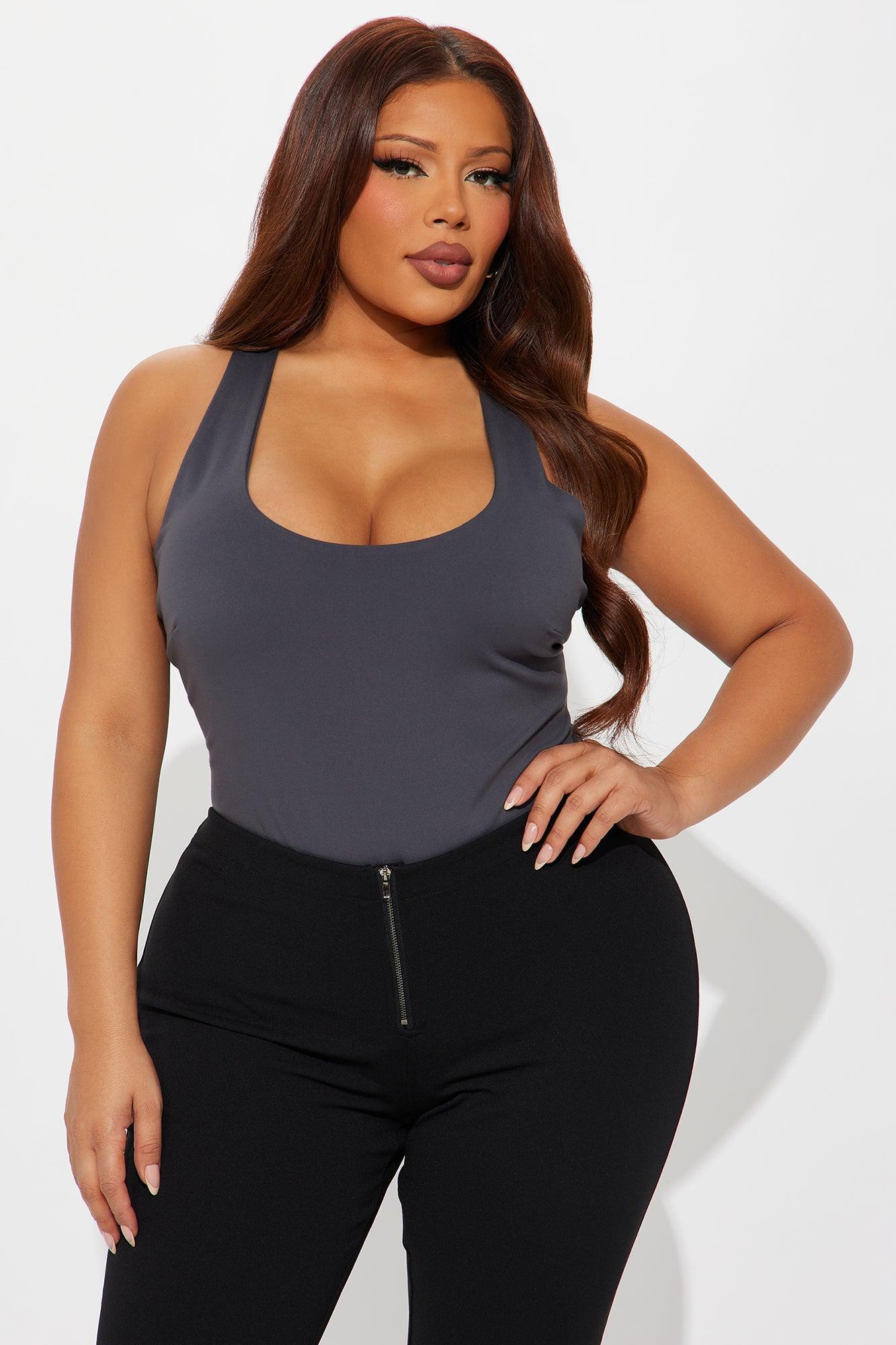 Sarafiena Double Lined Scoop Neck Bodysuit - Charcoal Product Image