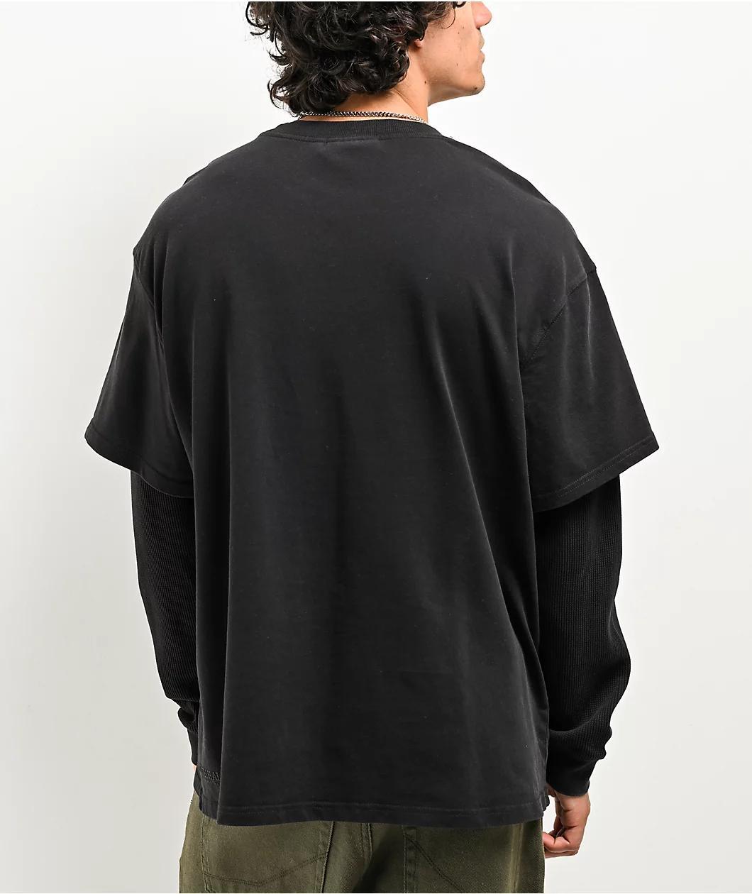 Ninth Hall Fundamentals Thermal Black Wash Boxy 2Fer Long Sleeve T-Shirt Product Image