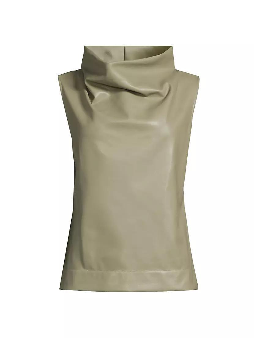 Womens Faux-Leather Sleeveless Funnel-Neck Top Product Image