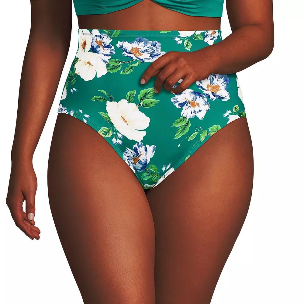 Plus Size Lands End Size Ultra High Waisted Slender Bikini Bottoms, Womens Green Petunia Product Image