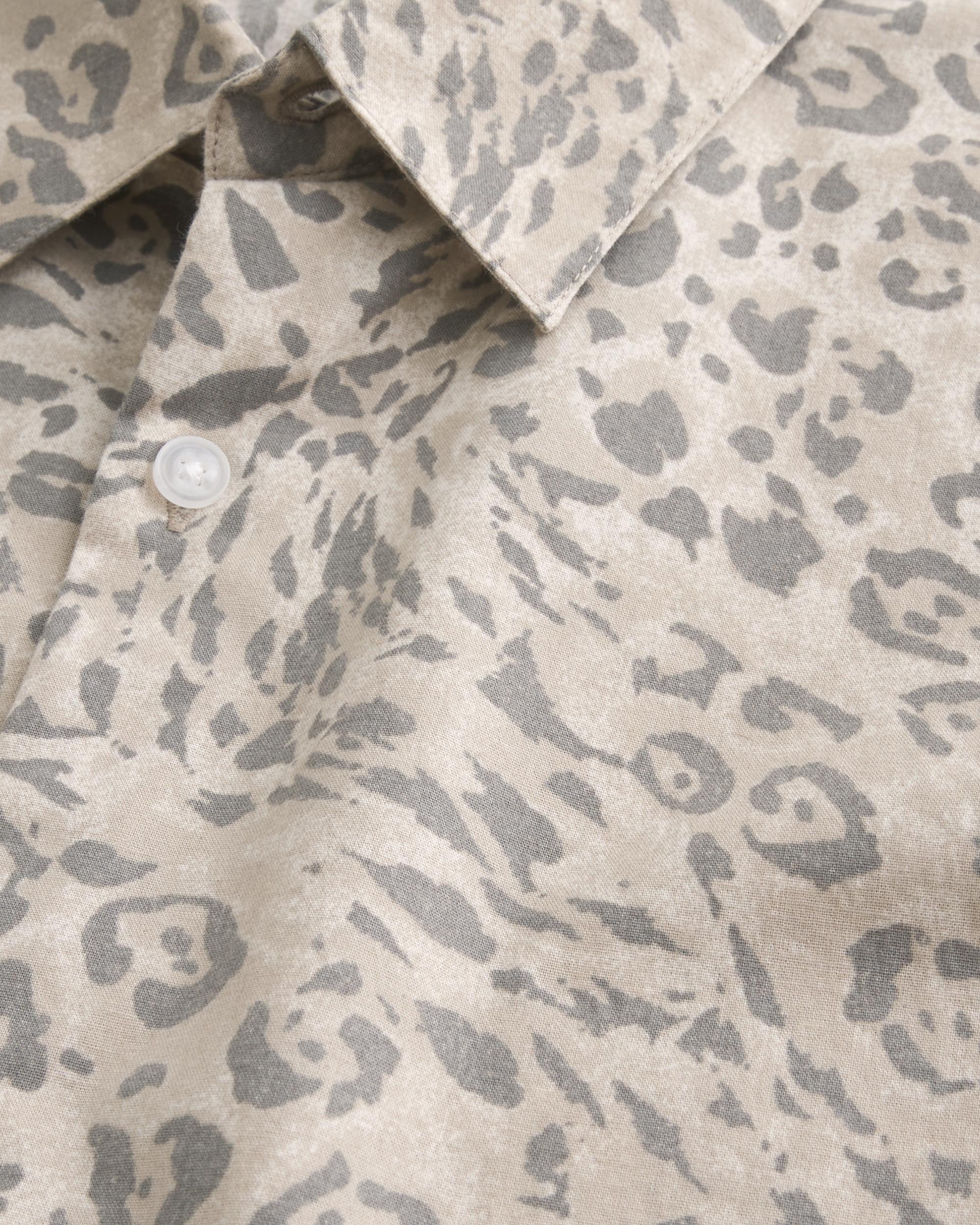 Boxy Short-Sleeve Leopard Print Poplin Shirt Product Image