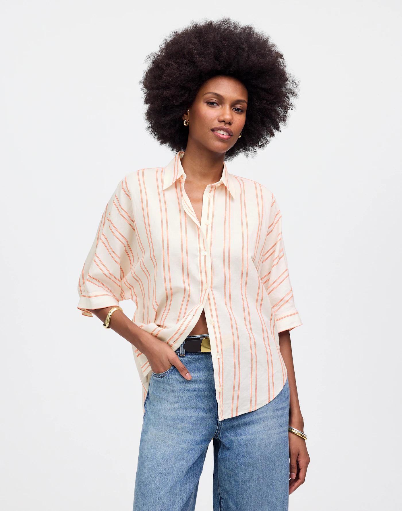 Oversized Pleated-Sleeve Button-Up Shirt Product Image