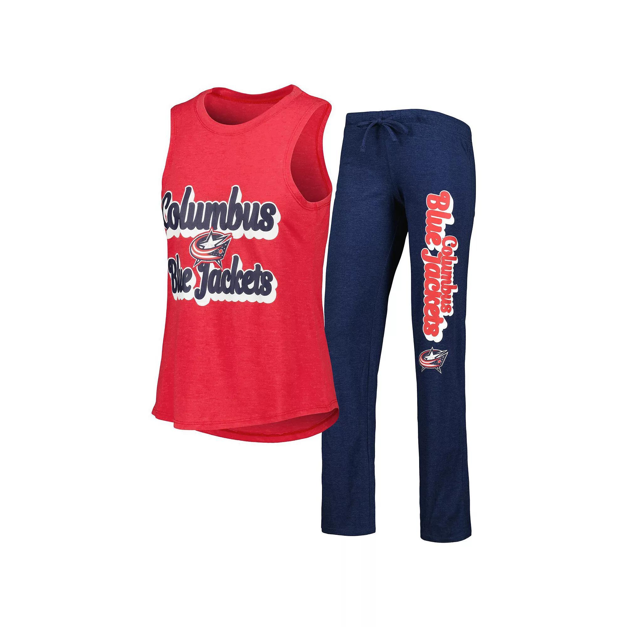 Women's Concepts Sport Heather Red/Heather Navy Columbus Blue Jackets Meter Muscle Tank Top & Pants Sleep Set, Size: Small Product Image