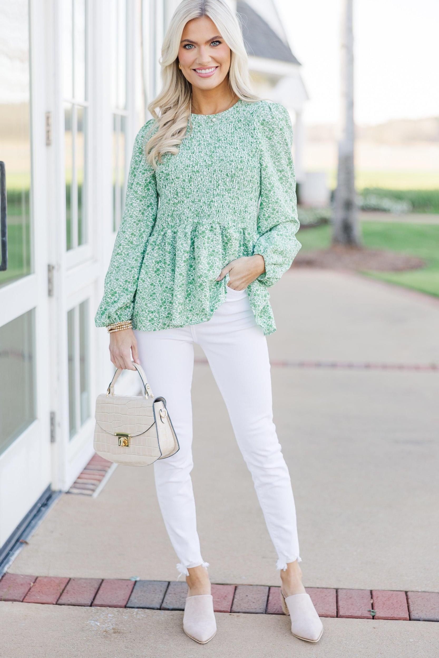 Getting Close Green Ditsy Floral Blouse Female Product Image
