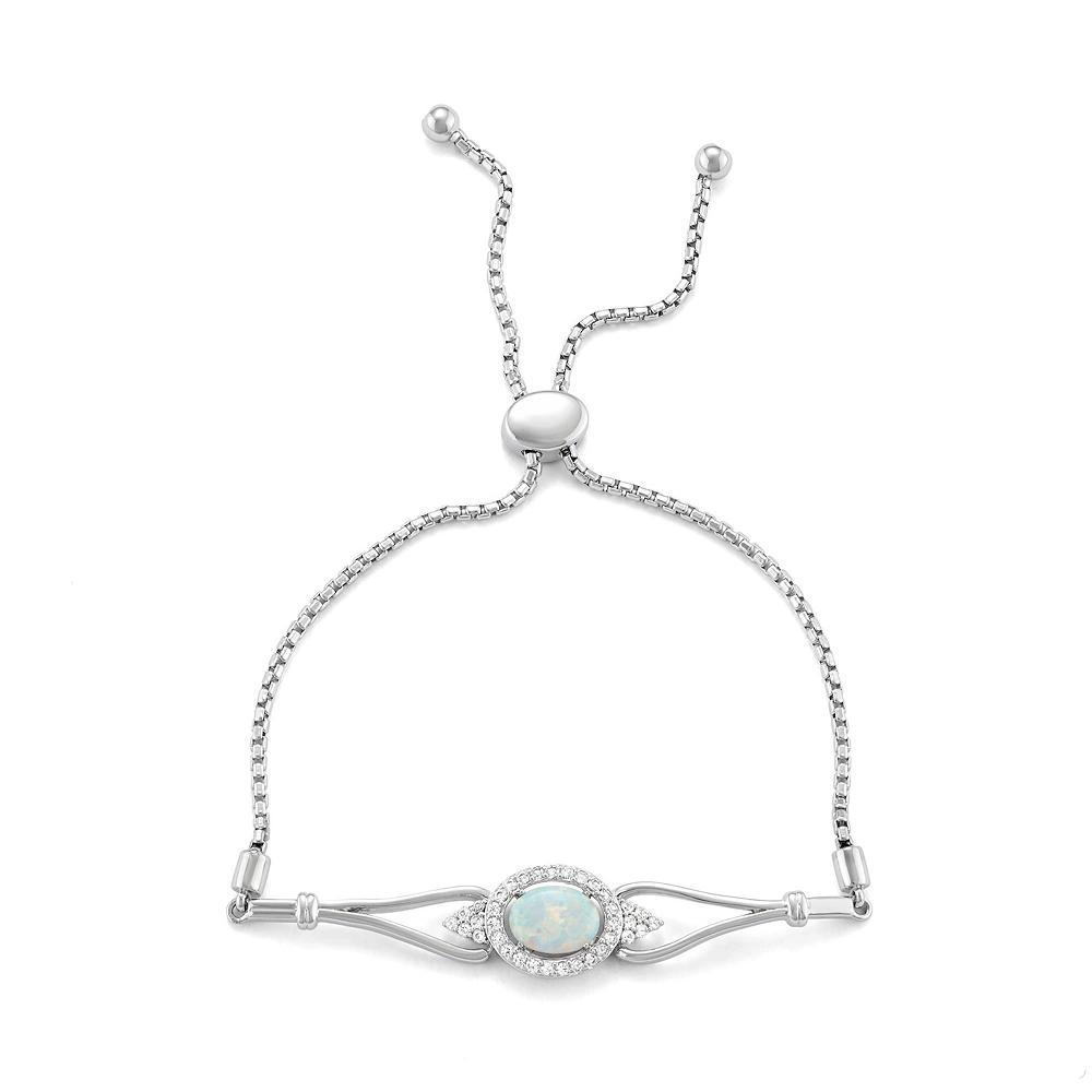 Sterling Silver Lab-Created Opal & Lab-Created White Sapphire Bolo Bracelet, Women's, Size: 9" Product Image