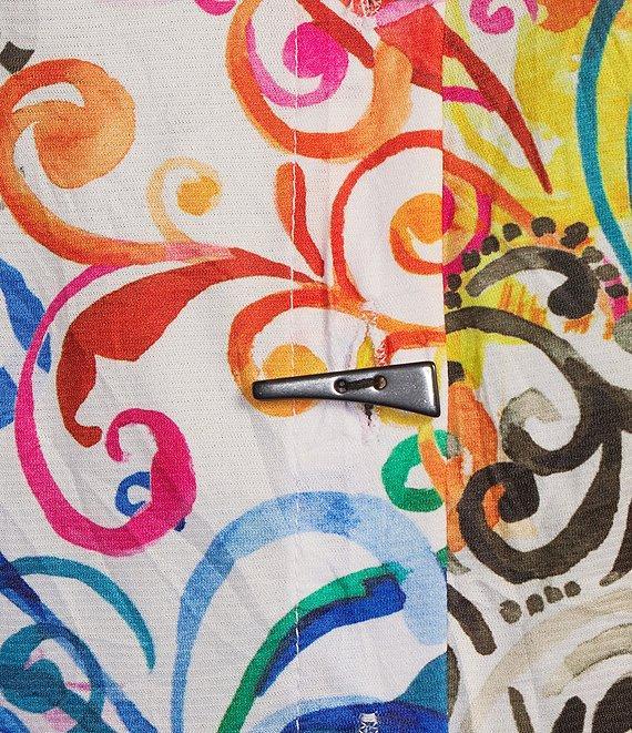 Ali Miles Abstract Print Point Collar 3/4 Roll Sleeve Button Front Tunic Product Image