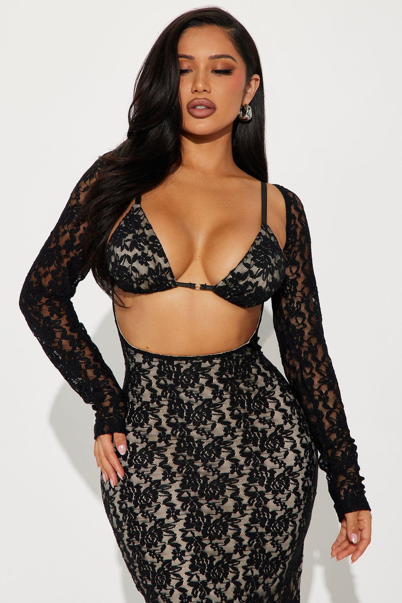 Kylie Long Sleeve Lace Maxi Dress - Black Product Image