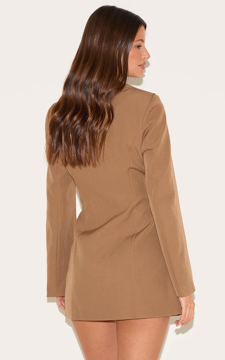 Mushroom Woven Collarless Blazer Dress Product Image