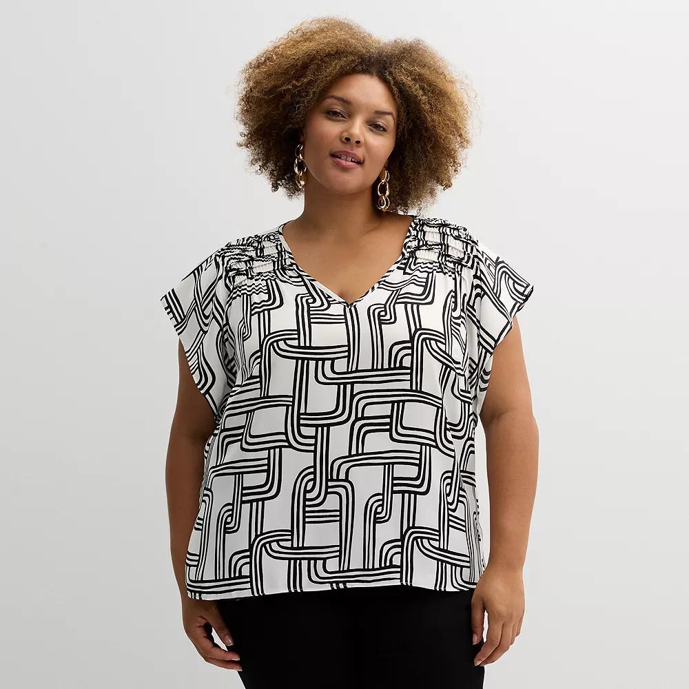 Plus Size Nine West V-Neck Blouse, Women's, Size: 1XL, Blue Bold Birds Product Image