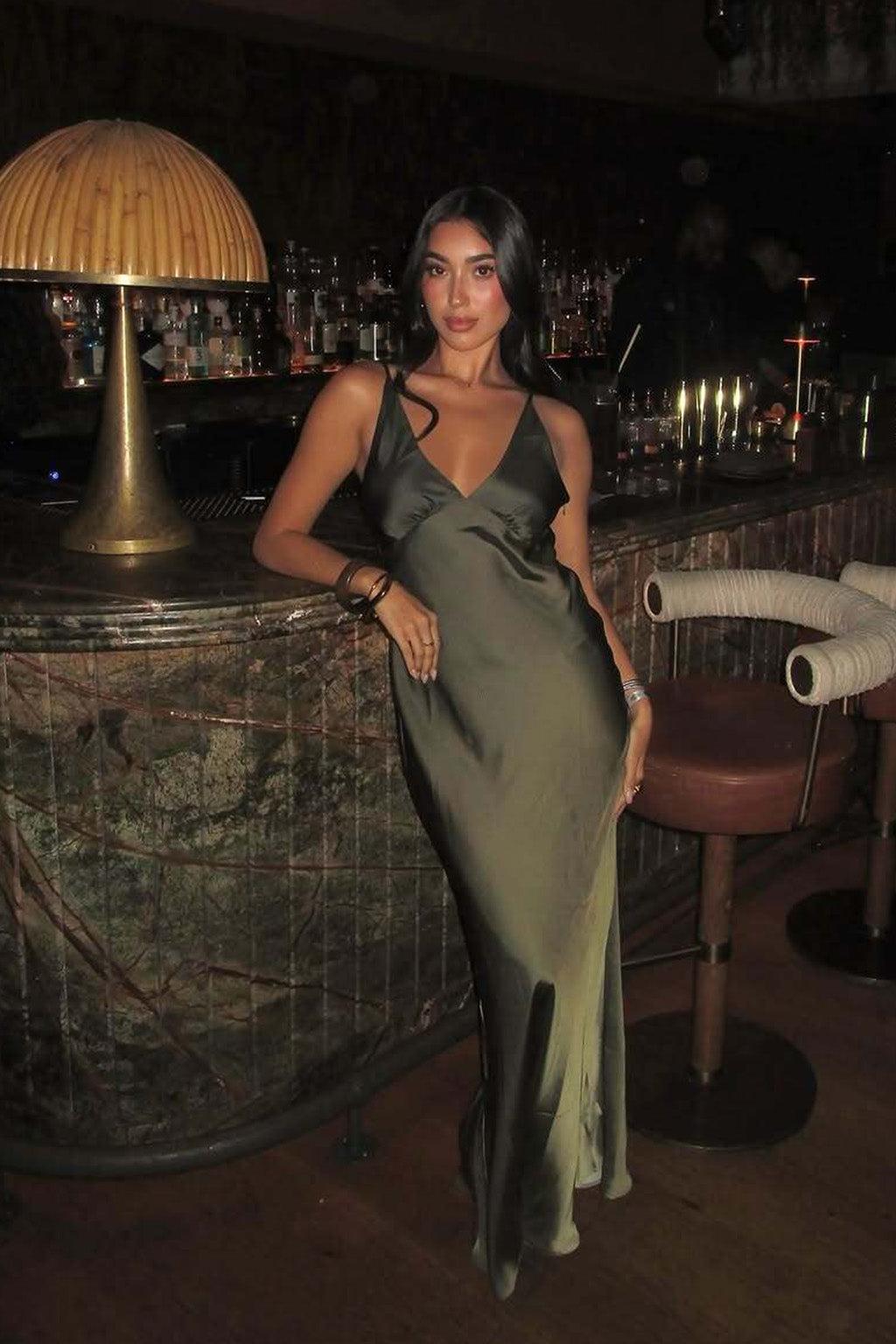Mirabella Olive Satin Ombre Maxi Dress Product Image