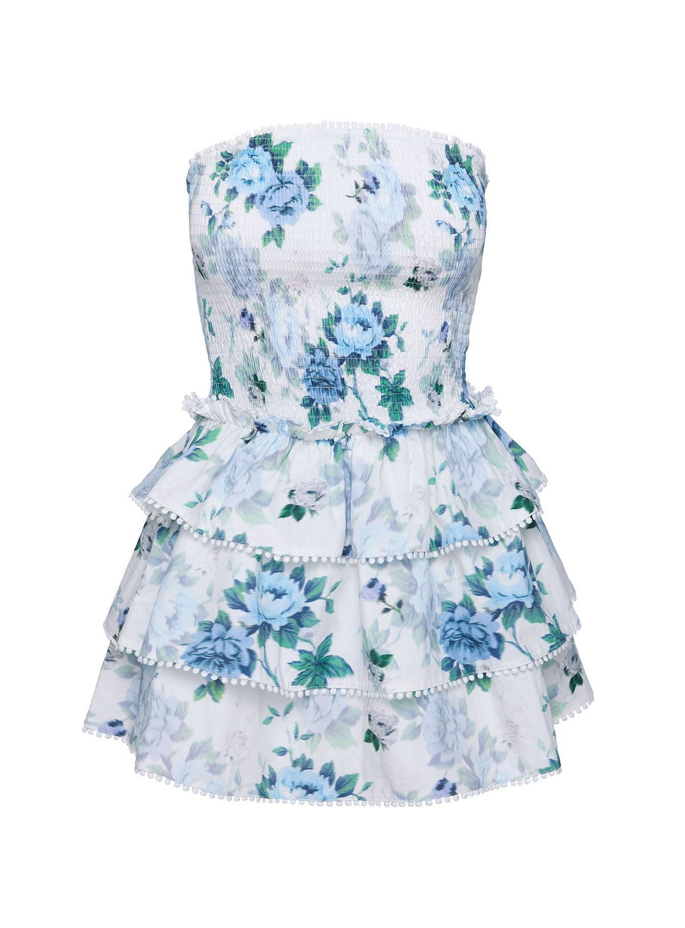 Sunkiss Frill Mini Dress White / Blue Petite Product Image