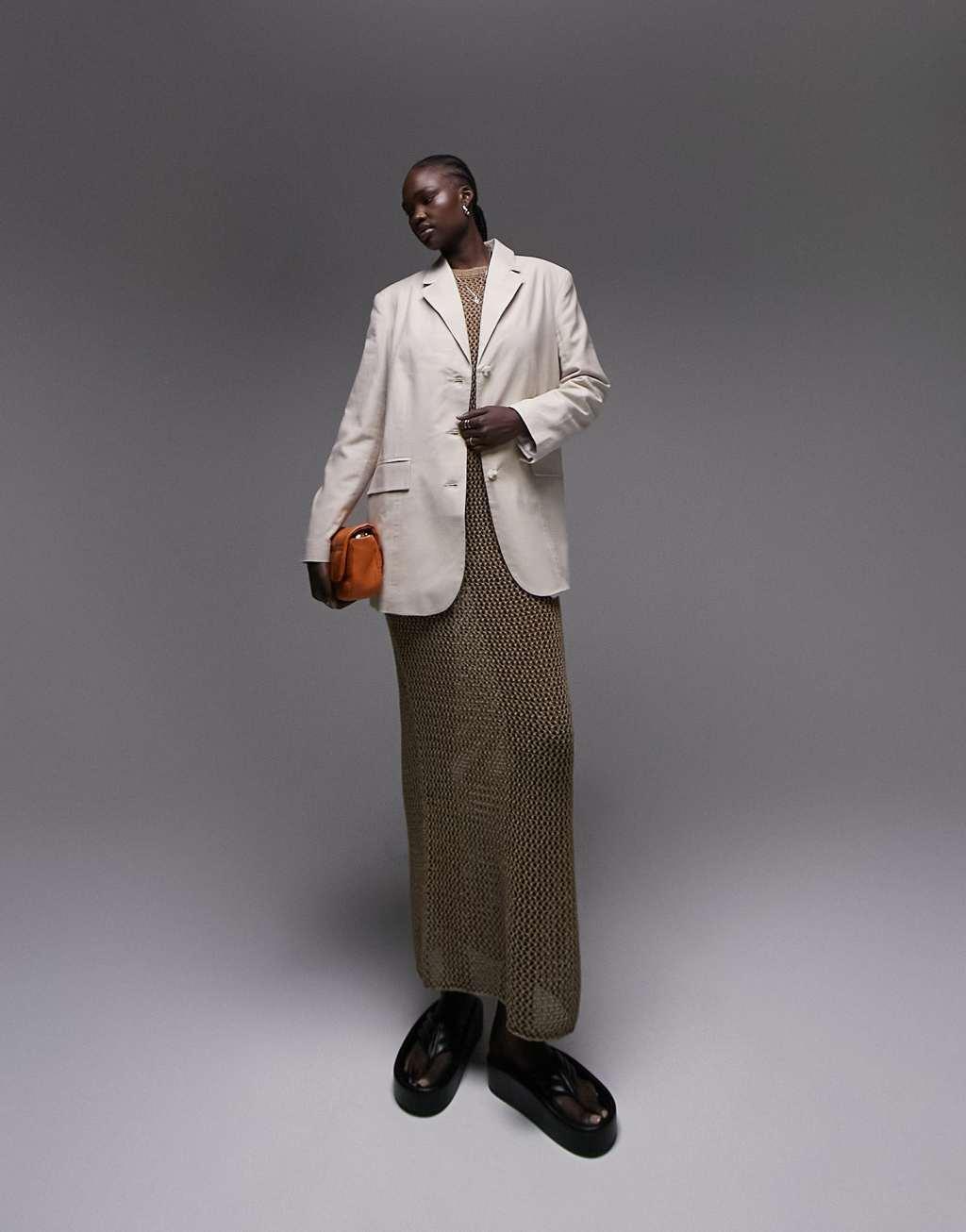 Topshop Tall linen-blend single breasted blazer Product Image