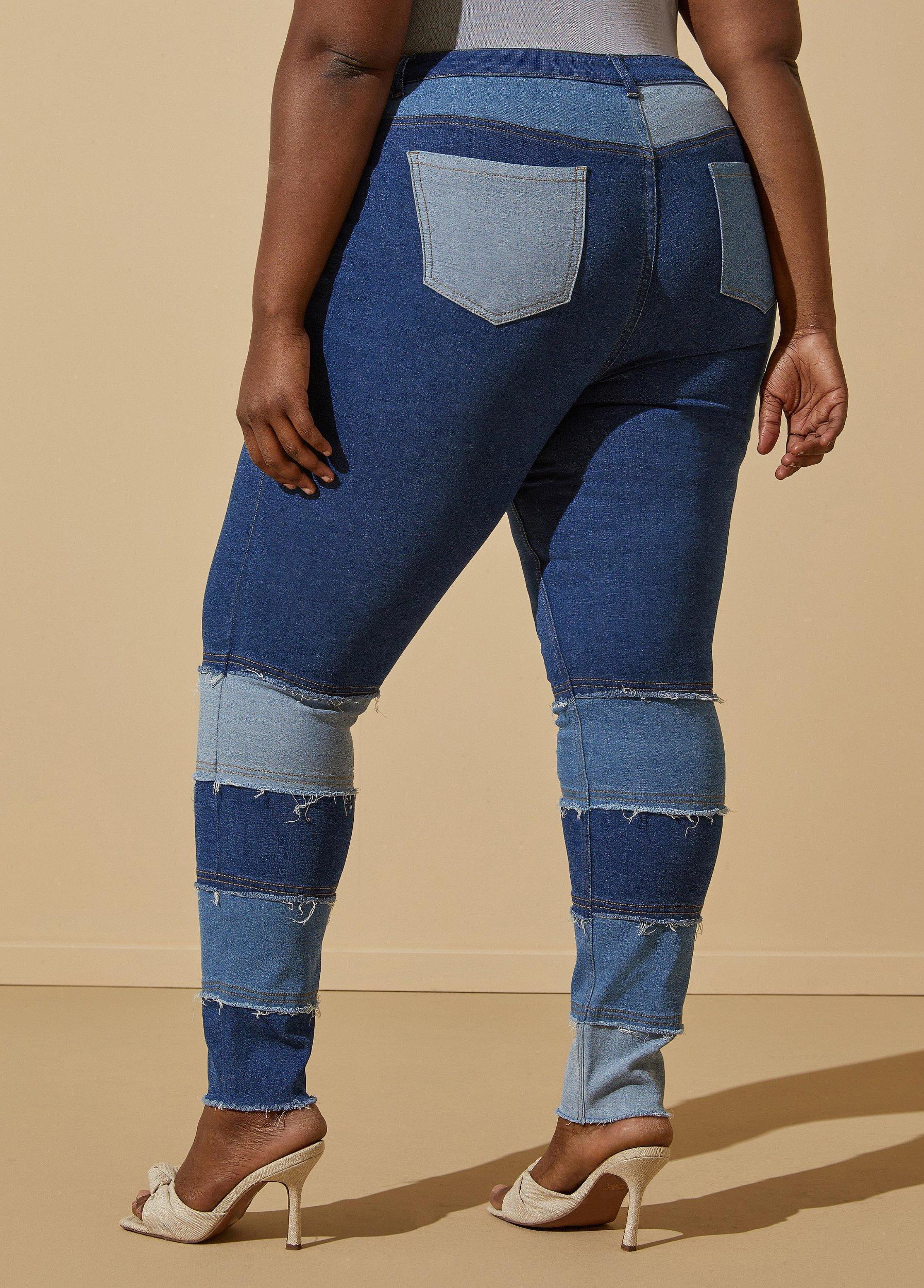 Mid Rise Patchwork Skinny Jeans Product Image