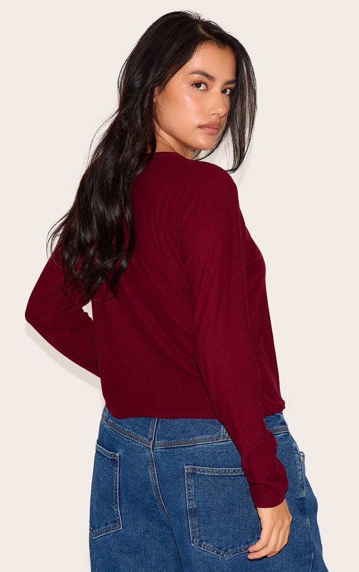 Plus Burgundy Soft Touch Popper Fitted Long Sleeve Long Top Product Image