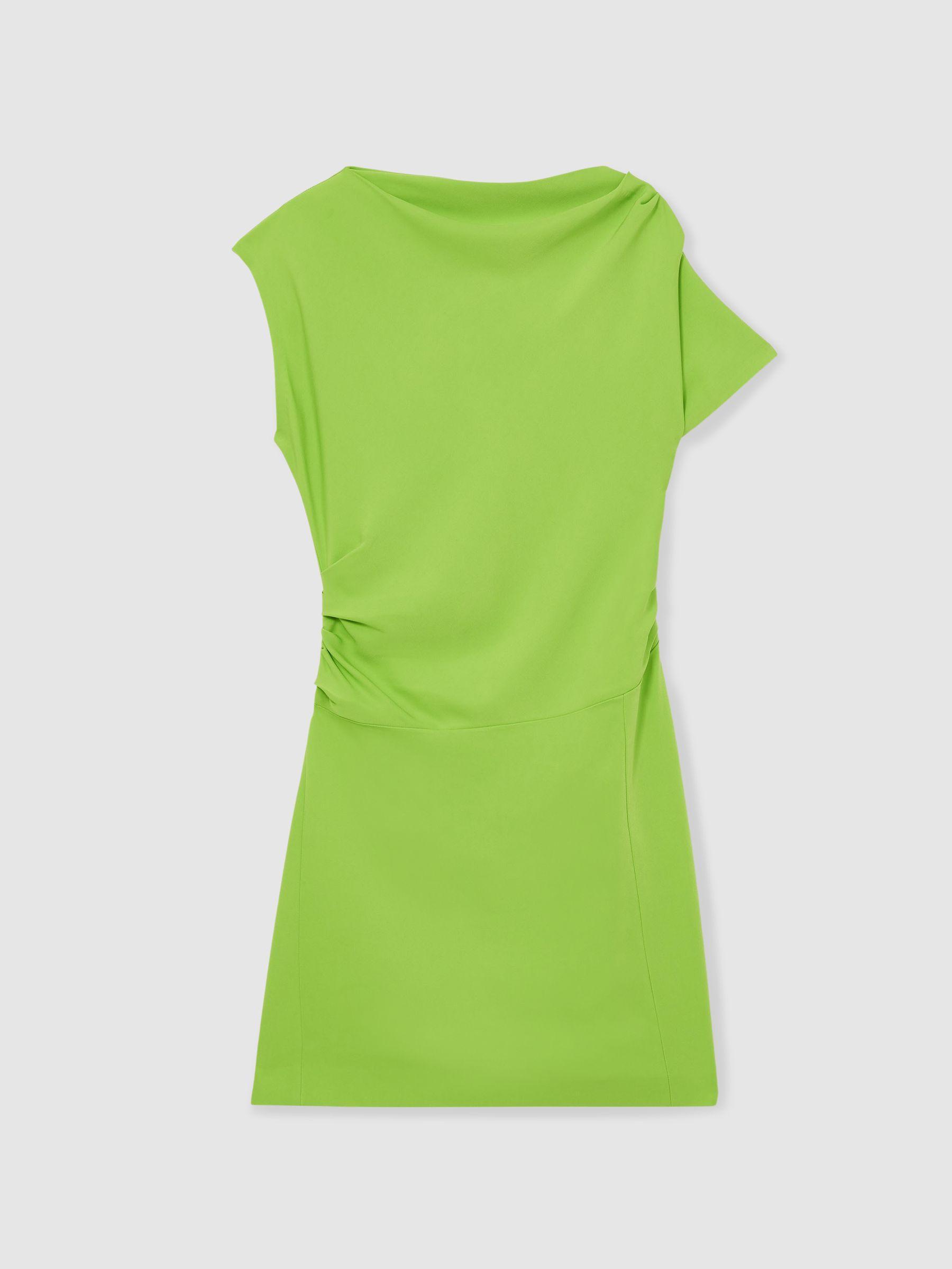 Asymmetric Ruched Mini Dress in Green Product Image