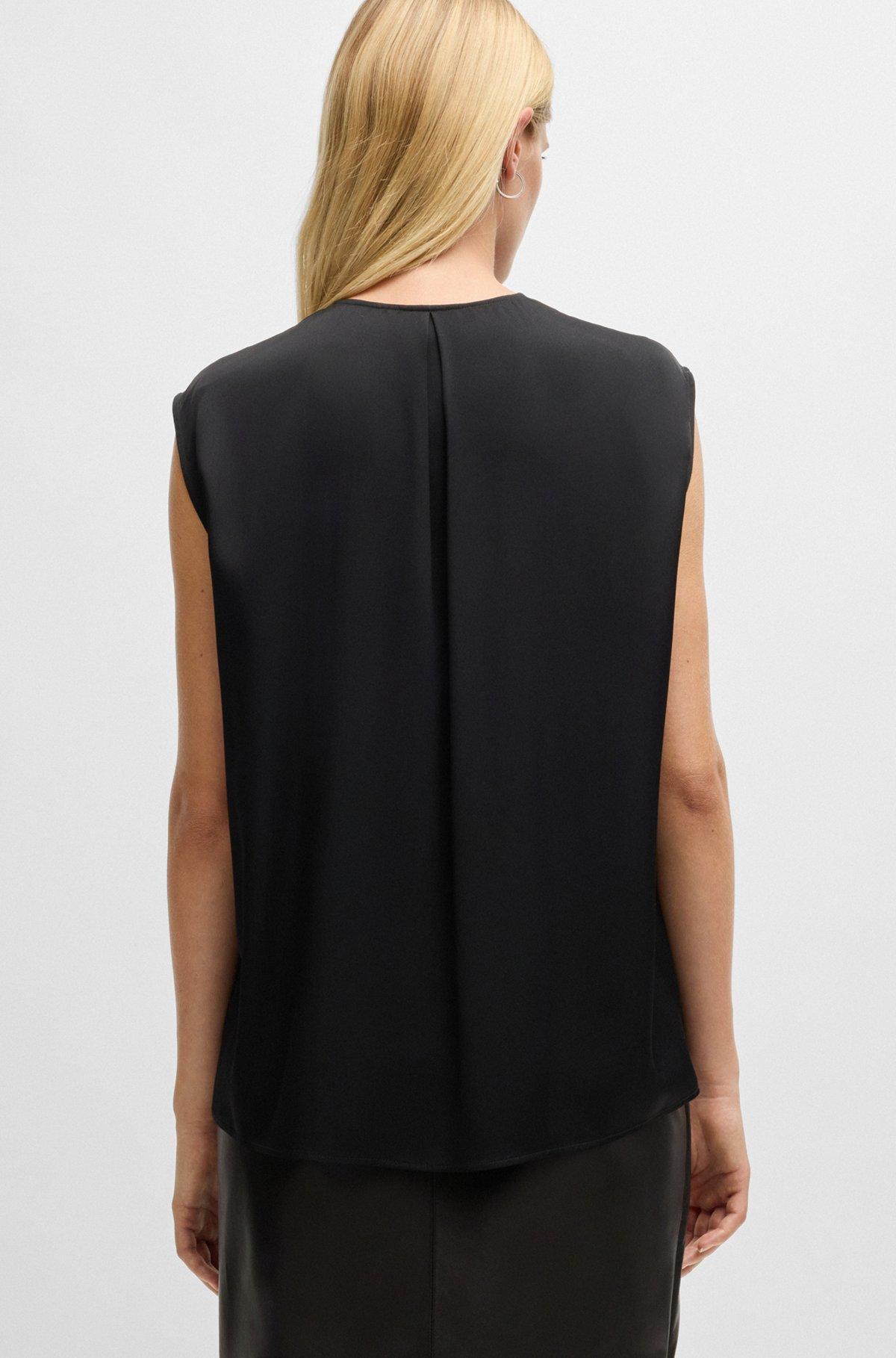 Fitted sleeveless blouse in stretch silk with concealed placket Product Image