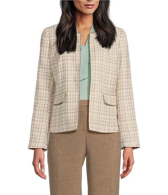 Kasper Plaid Tweed Long Sleeve Cardigan Jacket Product Image
