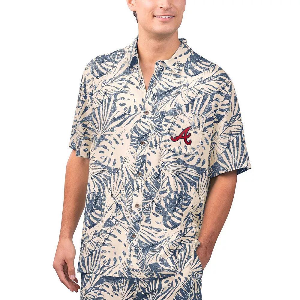 Men's Margaritaville Navy Atlanta Braves Monstera Print Party Button-Up Shirt, Size: Medium, Blue Product Image