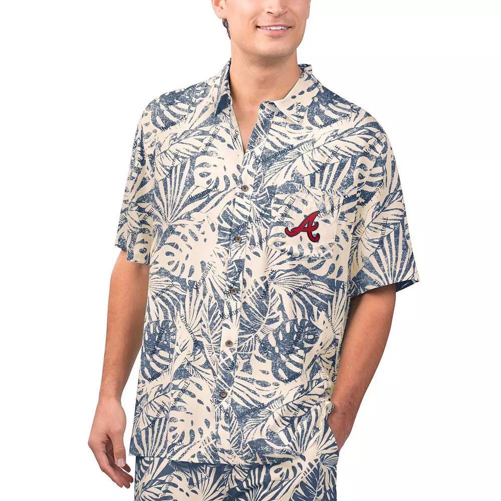 Men's Margaritaville Navy Houston Astros Monstera Print Party Button-Up Shirt, Size: Medium, Blue Product Image