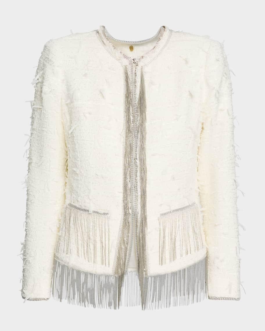 Leyla Chain-Trim Fringe Tweed Jacket Product Image