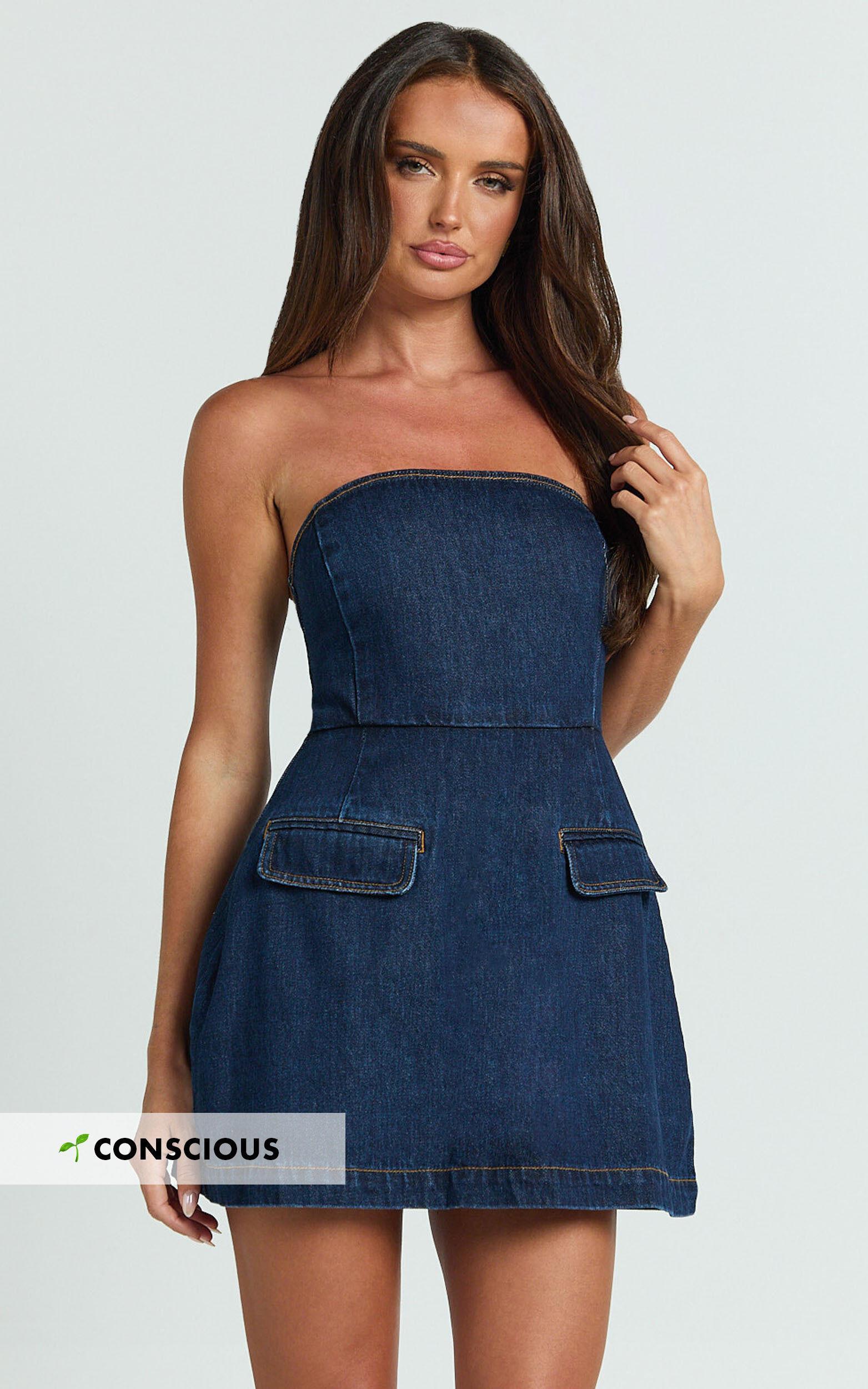Hannah Playsuit - Denim Strapless A Line Playsuit in Indigo Wash Product Image