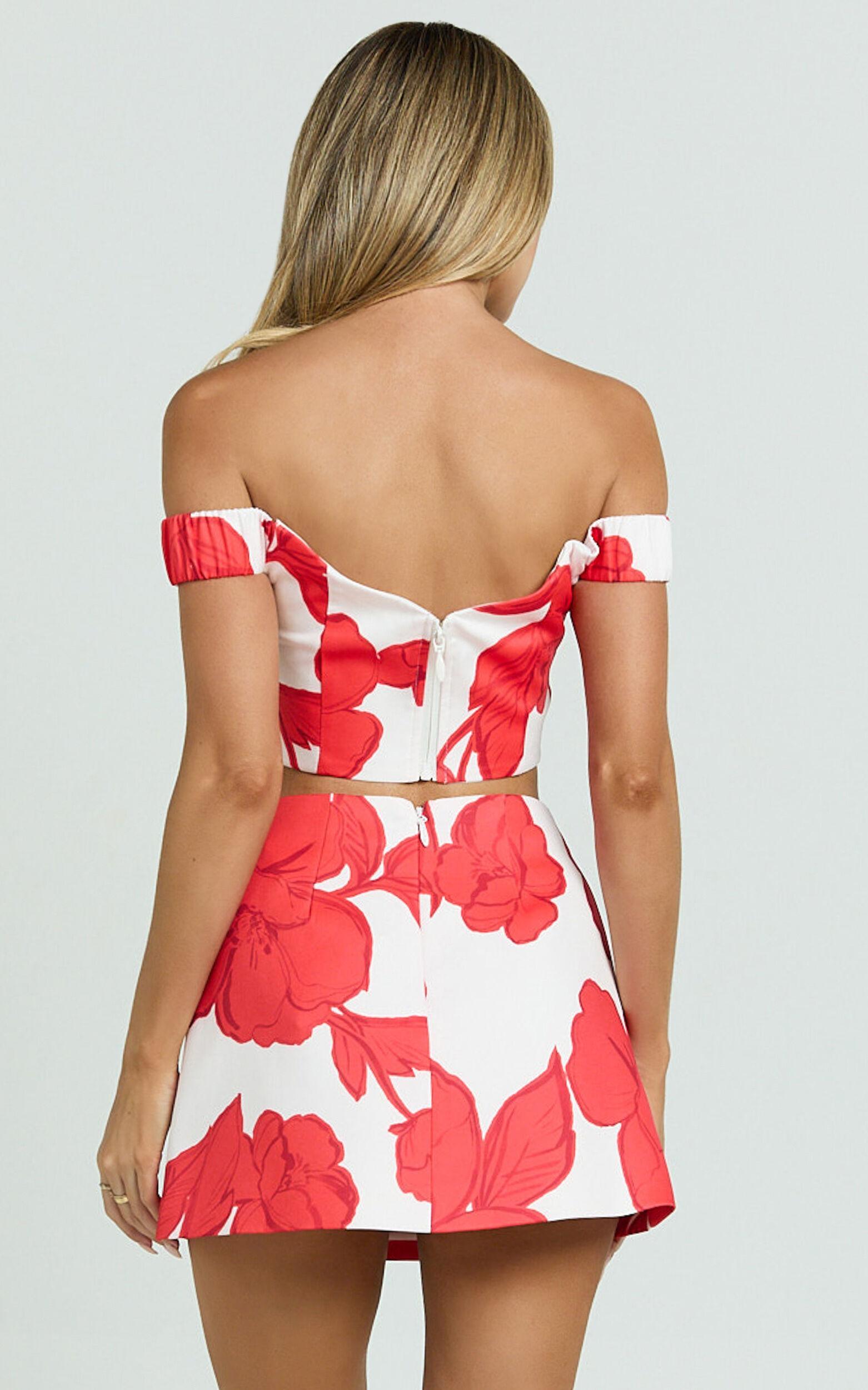Darcy Top - Off Shoulder Printed Corset Top in Bouquet Di Fiori Product Image