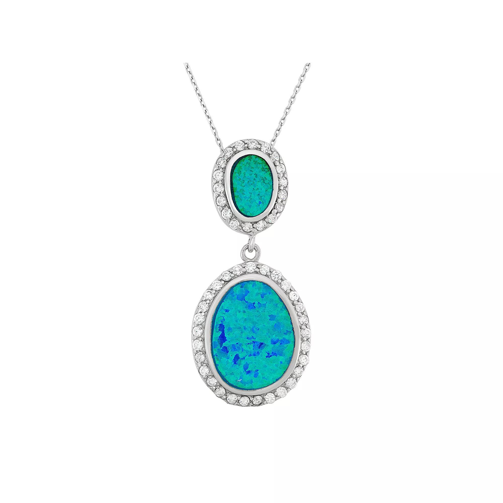 Lab-Created Blue Opal & Cubic Zirconia Sterling Silver Oval Pendant Necklace, Women's, Size: 18" Product Image