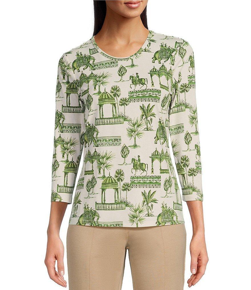 J.McLaughlin Catalina Cloth Knit Desert Toile Round Neck 3/4 Sleeve Signature Tee Shirt Product Image
