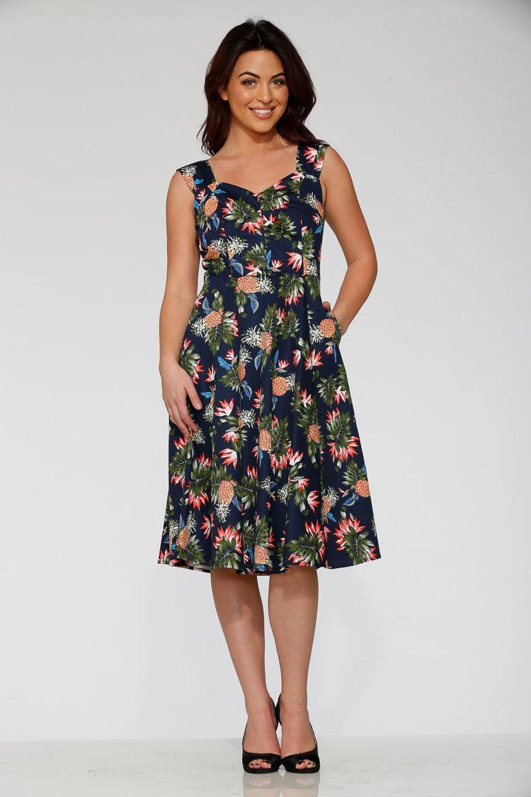 Navy Hawaiian Swing Dress Product Image