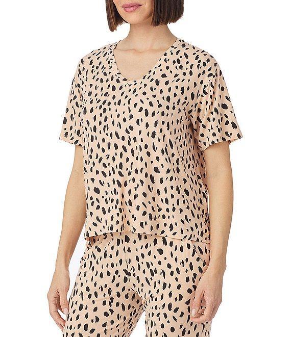 Donna Karan Short Sleeve V-Neck Soft Knit Animal Print Coordinating Lounge Top Product Image