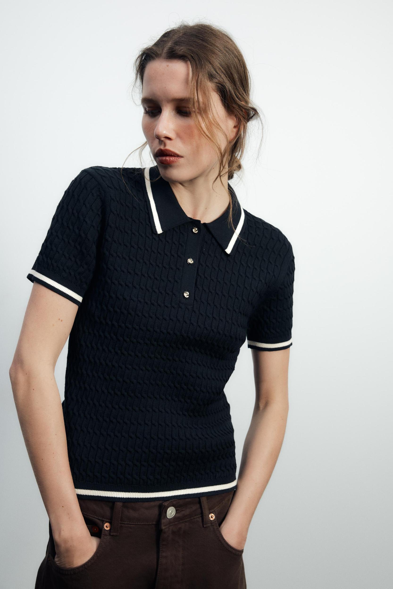 CABLE KNIT POLO SWEATER Product Image