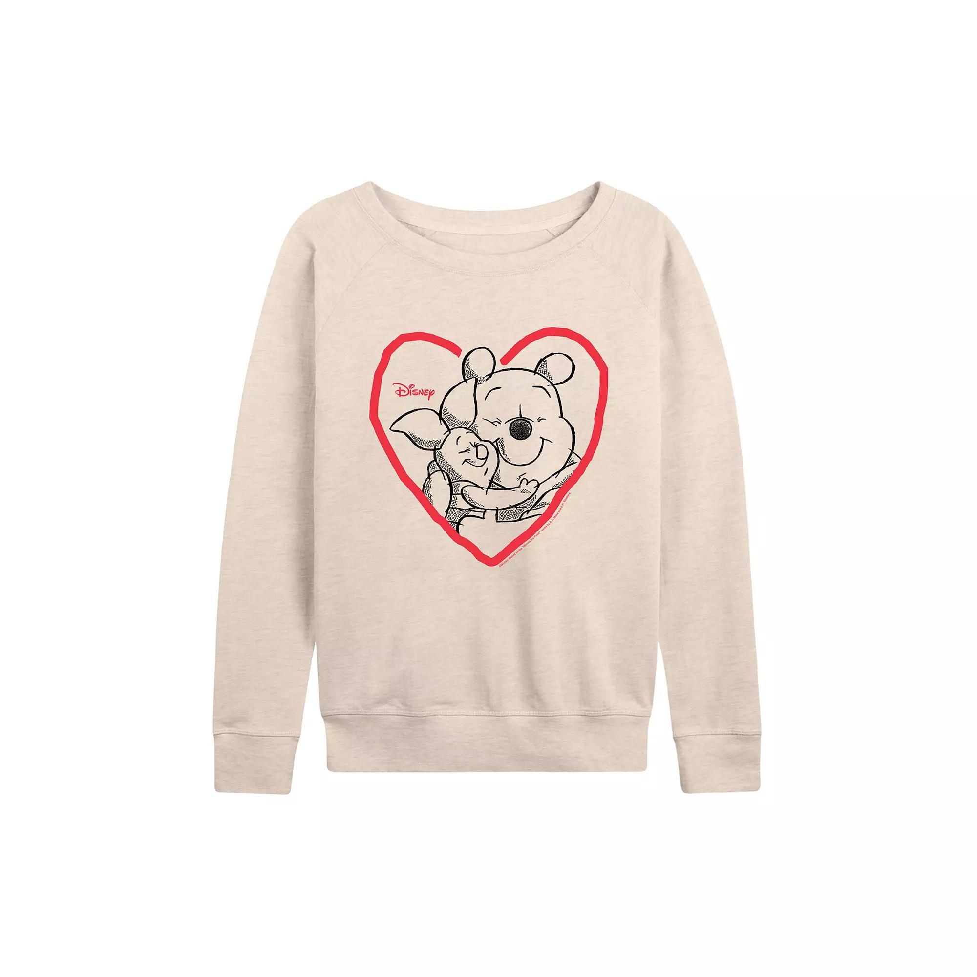 Disneys Winnie the Pooh Piglet & Pooh Womens Heart French Terry Long Sleeve Tee, Girls Product Image