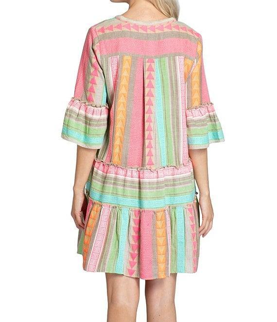 APNY Printed V-Neck 3/4 Flare Sleeve Dress Product Image