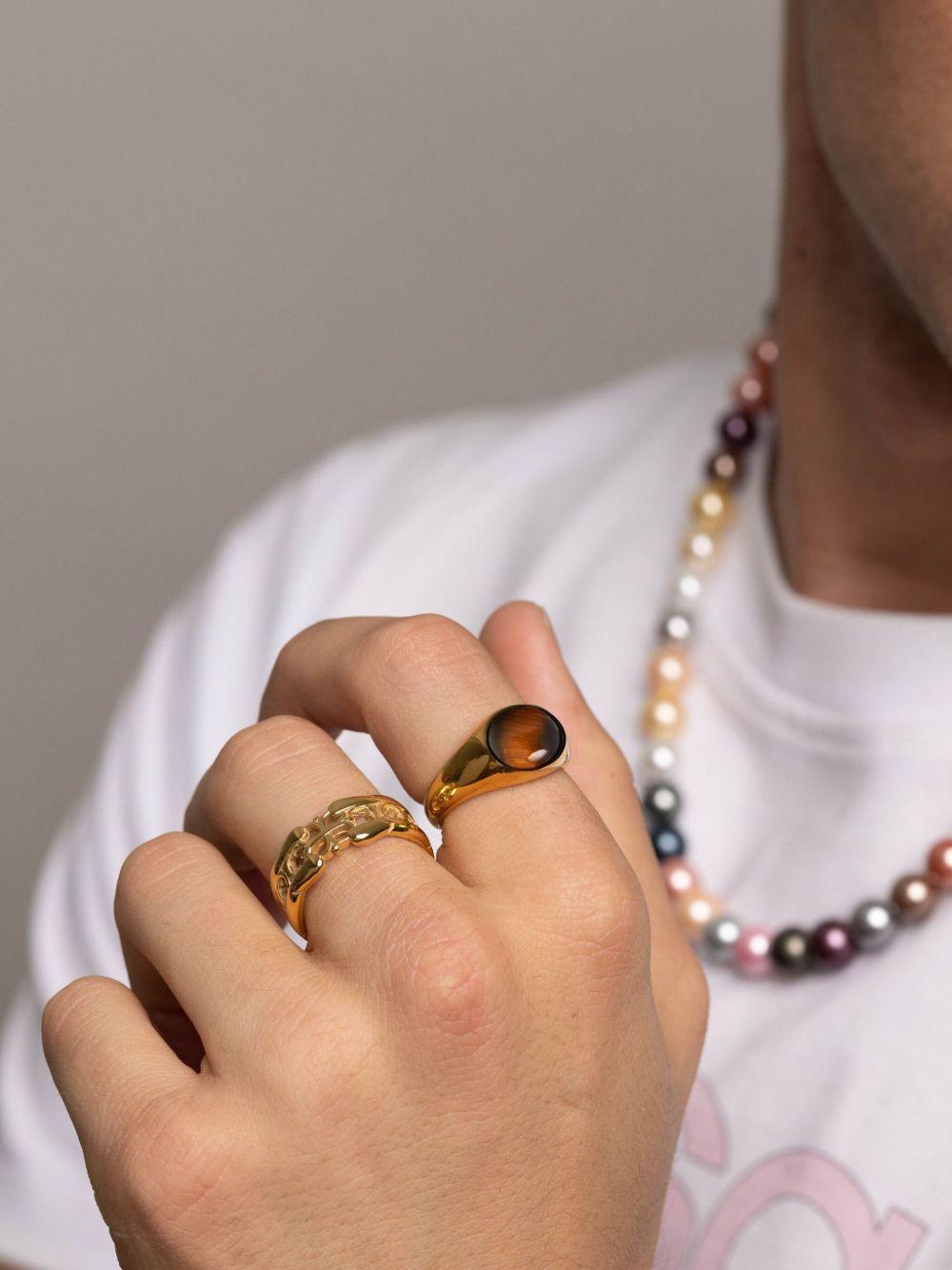 tiger-eye engraved signet ring Product Image