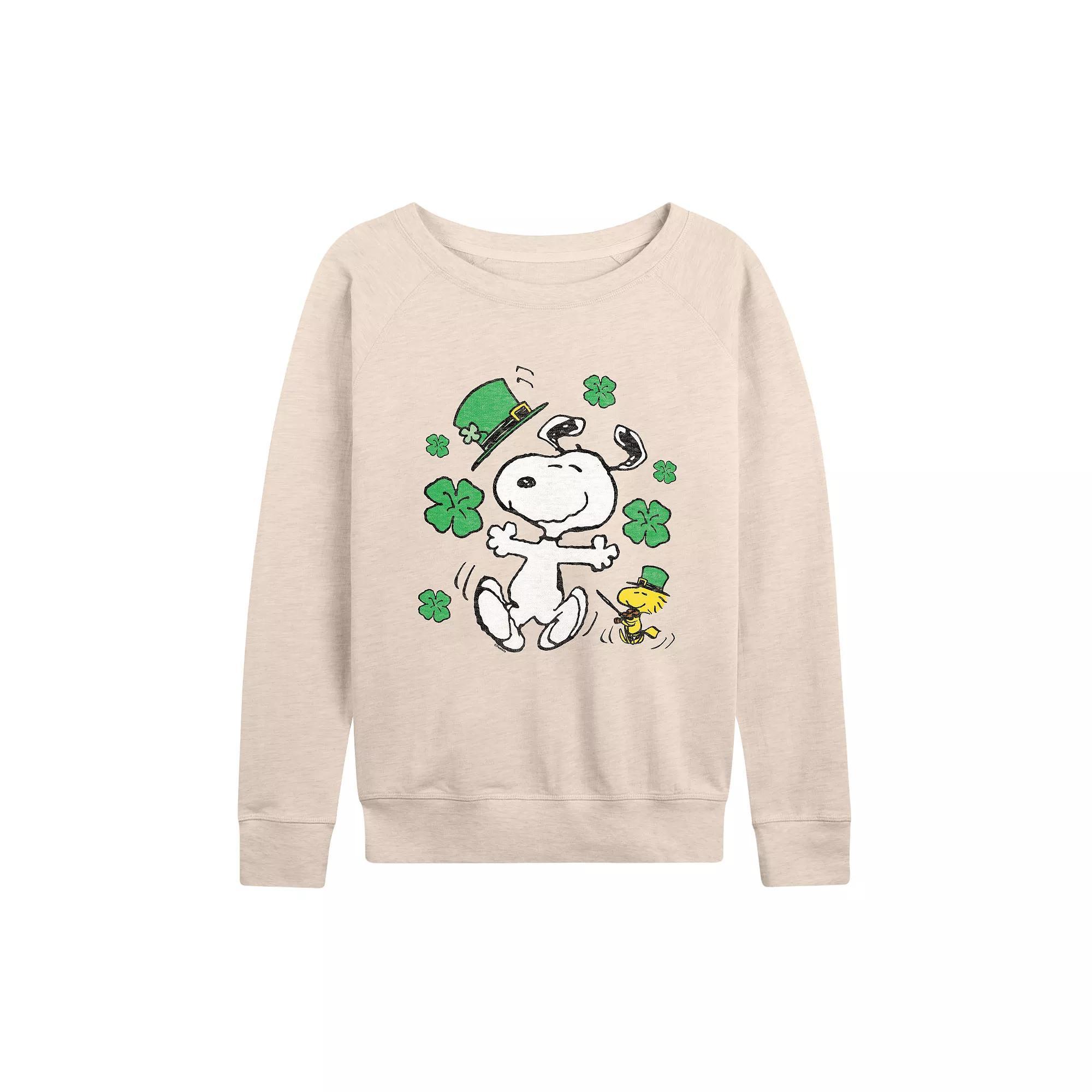 Women's Peanuts Snoopy St Patrick's Day French Terry Long Sleeve Tee, Size: XXL, Beige Product Image