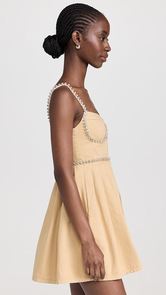 Self Portrait Beige Diamante Denim Mini Dress | Shopbop Product Image
