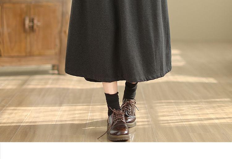 Drawstring Waist Plain Midi A-Line Skirt Product Image