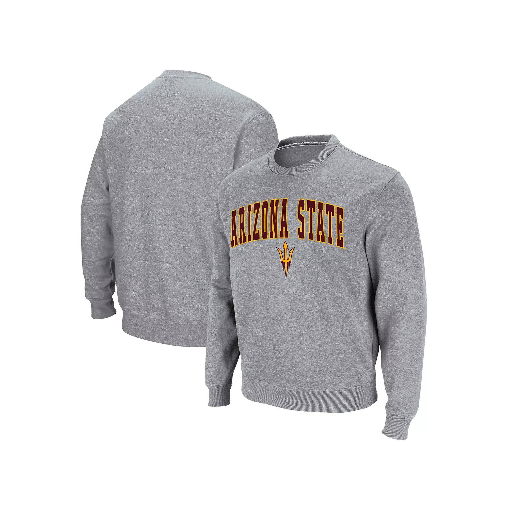 Men's Colosseum Heather Gray Arizona State Sun Devils Arch & Logo Pullover Sweatshirt, Size: Medium, Grey Product Image