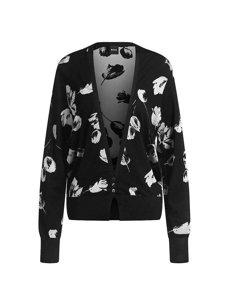 Womens Merino Wool-Blend Cardigan with Tulip Jacquard Product Image